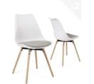 Lot 2 Chaises Scandinaves Cuisine Coussin Simili Pieds Bois Clair MIA (blanc Gris)