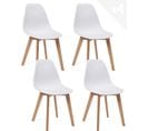 Lot 4 Chaises De Cuisine Scandinaves Siège Plastique Souple Pieds Bois NAO (blanc)