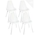 Lot 4 Chaises De Cuisine Siège Plastique Souple Nid D’abeille Pieds Métal OTA (blanc)