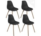 Lot 4 Chaises Scandinaves De Cuisine Siège Plastique Souple Pieds Bois Clair OVA (noir)