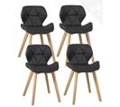 Lot 4 Chaises Scandinaves Simili Matelassé Rembourré Pieds Bois Clair FATI (noir)