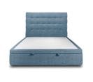 Lit Coffre 200x200cm Avec Tête De Lit Capitonnee Tissu Bleu - Hauteur Totale : 39cm