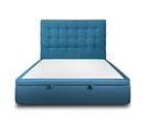 Lit Coffre 200x200cm Avec Tête De Lit Capitonnee Velours Bleu - Hauteur Totale : 39cm