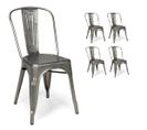 Lot De 4 Chaisess En Métal Brut Style Industriel Factory En Métal Brut Aspect Galvanisé Galva