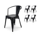 Lot De 4 Chaisess En Métal Noir Mat Style Industriel  - Avec Accoudoirs