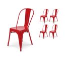 Lot De 4 Chaisess En Métal Rouge Brillant Style Industriel