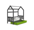 Lit Cabane 2  80x160 Gris - Vert Livré Avec Sommiers, Tiroir Et Matelas En Mousse De 7cm