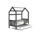 Lit Cabane 2  80x160 Gris - Blanc Livré Avec Sommiers, Tiroir Et Matelas En Mousse De 7cm