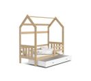 Lit Cabane 2  80x160 Pin - Blanc Livré Avec Sommiers, Tiroir Et Matelas En Mousse De 7cm