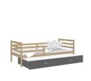 Lit Gigogne Milo 90x190 Pin - Gris Livré Avec Sommiers, Tiroir Et Matelas En Mousse De 7cm