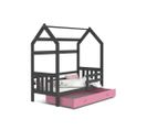 Lit Cabane 2  80x160 Gris - Rose Livré Avec Sommiers, Tiroir Et Matelas En Mousse De 7cm