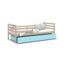 Lit Enfant Milo 90x190 Pin - Bleu Livré Avec Sommiers, Tiroir Et Matelas En Mousse De 7cm