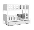 Lit Superposé Tomy 80x160  Blanc - Blanc Livré Avec Sommiers, Tiroir Et Matelas En Mousse De 7cm