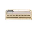 Pack Lit Banquette Gigogne Avec Matelas Alma   Bois Naturel 90x200 Cm