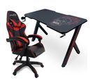 Pack Bureau Et Fauteuil Gamer - Largeur 1m20 - Design Unique "tête De Mort" Rouge Et Blanc