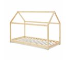 Lit Cabane Montessori. Bois Massif En Pin Naturel - Tobias - Sommier Inclus. 90 X 190 Cm