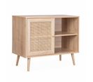 Meuble De Rangement En Cannage 80x39x65.8cm  Bohème - Naturel -  2 Niveaux - 1 Porte -  Pieds