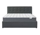 Ensemble Lit Coffre 160x200 En Tissu Gris + Matelas Memo Hr + Tête De Lit Et Sommier à Lattes - Tina