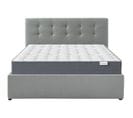 Ensemble Lit Coffre 140x190 En Tissu Gris + Matelas Memo Hr + Tête De Lit Et Sommier à Lattes - Tina