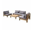 Salon De Jardin XXL En Bois Brossé. Effet Blanchi – Bahia – Coussins Anthracite. Ultra Confortable.