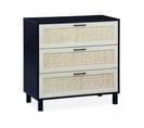 Commode Noire Et Cannage 80 X 40 X 80cm - Bianca - 3 Tiroirs