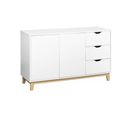 Buffet De Rangement Blanc. Pieds Bois - Floki - Avec 3 Tiroirs. Buffet 2 Portes. 120x40x75 Cm