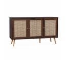 Buffet De Rangement En Cannage 120x39x70cm  - Bohème - 2 Niveaux. 3 Portes. Pieds Scandinaves