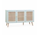 Buffet De Rangement En Cannage 120x39x70cm  - Bohème - 2 Niveaux. 3 Portes. Pieds Scandinaves