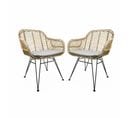 Lot De 2 Fauteuils En Rotin Naturel Et Métal. Coussin Beige - Cahya