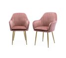 Lot De 2 Fauteuils En Velours Vieux Rose Et Pieds En Métal Doré. Shella L 58 X P 58 X H 85cm