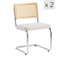 Lot De 2 Chaises De Salle à Manger Industrielles Metal Cannage Rotin Beige Tissu