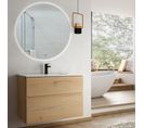 Meuble De Salle De Bain Simple Vasque - Mig Et Miroir Rond LED Solen - Roble (chêne Clair)  - 60cm