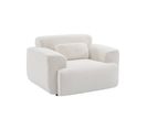 Fauteuil Tissu Bouclette Blanche. Lignes Arrondis. Coussin Fourni. Wallas. L 116 X P 97 X H 73cm