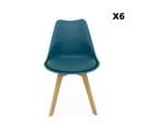 Lot De 6 Chaises Scandinaves. Pieds Bois De Hêtre. Chaises 1 Place. Bleu Canard