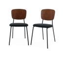 Lot De 2 Chaises Assise Bouclette Texturée Noire. Dossier Bois De Peuplier Courbé. Pieds En Métal