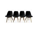 Lot De 4 Chaises Scandinaves Nils Revêtement Bouclette Noire. Pieds Bois De Hêtre. Chaise 1 Place