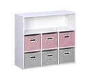 Meuble De Rangement Pour Enfant Avec 7 Compartiments Et 3 Paniers Roses Et 3 Paniers Gris