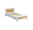 Lit Enfant 90 X 190cm Effet Bois Blanc Et Cannage. Sommier Inclus