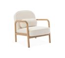 Fauteuil Scandinave Bois D'hévéa Et Dossier Arrondi En Bouclette Blanche - Amelie