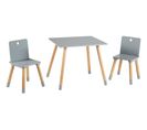 Ensemble De Sièges - 2 Chaises + Table Pour Enfant - En Bois Laqué Gris