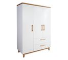 Armoire Finn 3 Portes - 2 Tiroirs - Blanc - Poignées en Bois Massif