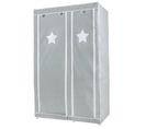 Armoire De Rangement En Tissu "little Stars" - 2 Penderies Et 6 Compartiments - Gris Vert