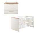 Set De Meubles "Nele" - Lit Bébé Évolutif + Commode À Langer - Blanc / Décor Bois