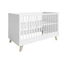 Lit Bébé Évolutif 70x140 Smile - Convertible - Hauteur Réglable - Pieds en Chêne - Bois Blanc