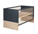 Lit Bébé Évolutif Lenn 70 x 140 - Hauteur Réglable - Convertible - Anthracite / Décor Bois