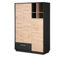 Armoire Bébé Lenn 3 Portes à Fermeture Douce - Poignées En Bois Massif - Anthracite - Décor Bois