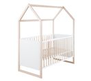 Lit Bébé Cabane Évolutif Bicolore 70 x 140 cm - Convertible - Bois Blanc / Naturel