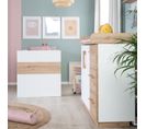 Chambre Bébé Duo Lion - Lit Évolutif 70x140 Cm + Commode à Langer - Blanc - Décor Bois