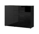 Buffet Noir 1 Porte 4 Tiroirs Aspect Brillant Façades En Verre Gladys - Noir