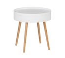 Table D'appoint Ronde Avec Couvercle En Mdf Et Bambou - Blanc Et Beige